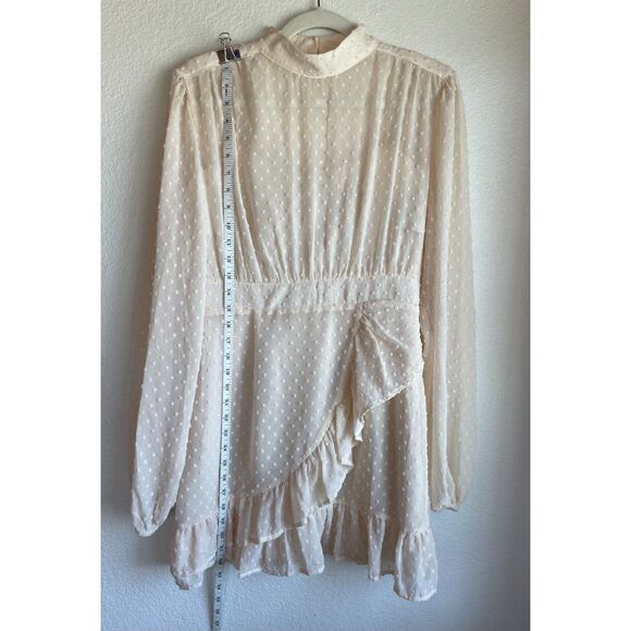NWT Showpo. Tiahna Long Sleeve High Neck Ruffle Swiss Dot Dress in Cream Size 6 - Picture 10 of 15